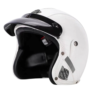 Warm Motorcycle 3/4 Helmet, Electric, Motosiklet dəbilqələri - m-milky-white-free-hat-brim-face-towel