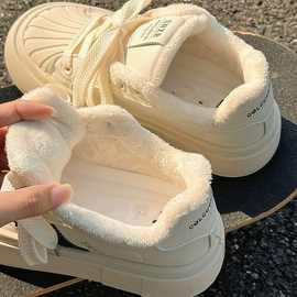小白鞋女加绒棉鞋保暖2025秋冬新款贝壳头休闲鞋运动鞋板鞋