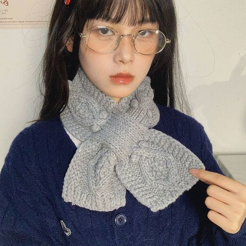 Retro embossed knit cross neck scarf short style red Korean style 2025 autumn winter versatile
