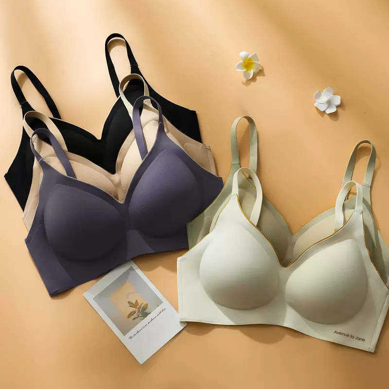 薄款无痕内衣女固定杯无钢圈聚拢防下垂收副乳大胸显小运动文胸