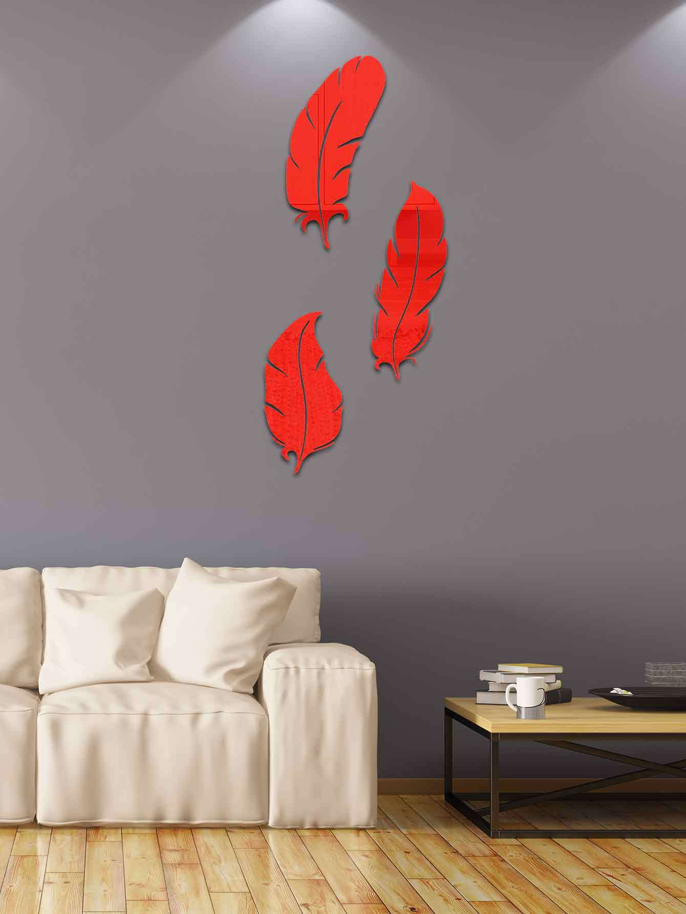 3d Nordic Style Acrylic Feather Mirror Wall Sticker For Home Decor_voghion.com