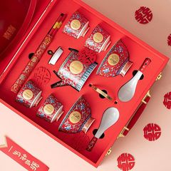 結婚喜碗箸セットエナメル彩改口敬茶杯高級お土産中国式提梁壺茶杯茶器
