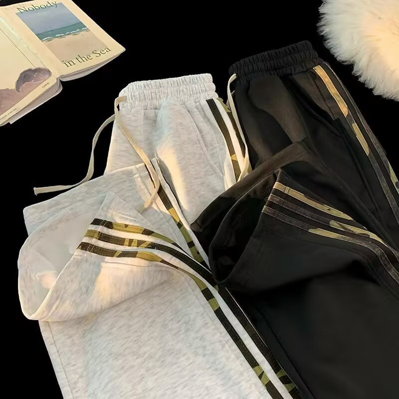 Ins americano rayado pantalones de piernas largas de color para hombres colgantes pantalones de deporte rectos sueltos pantalones casuales de calle alta