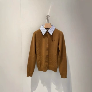 南油M家谬风26新款针织衫翻领拼接学院风假两件开衫长袖上衣