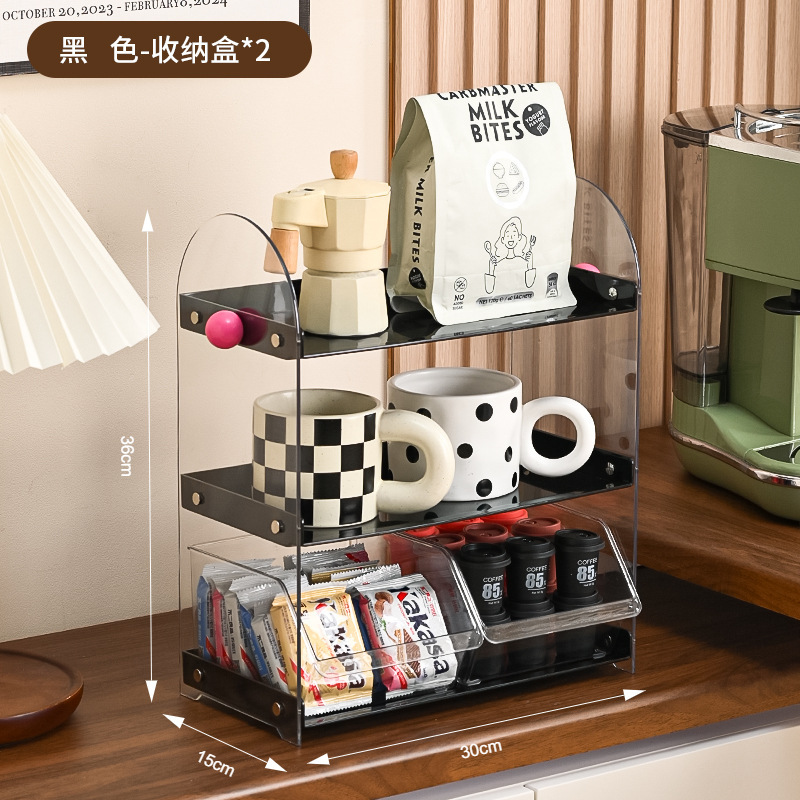 中世スタイルのデスクトップ収納ラック多層ティーバッグラックキッチンウォーターカップ収納ラック引き出し型排水ラックコーヒーカップラック|undefined