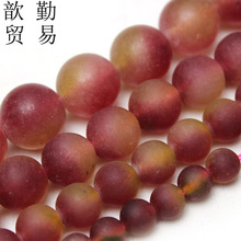 磨砂西瓜红飘花玉髓散珠子 diy配件串珠饰品手链项链哑光玉髓圆珠
