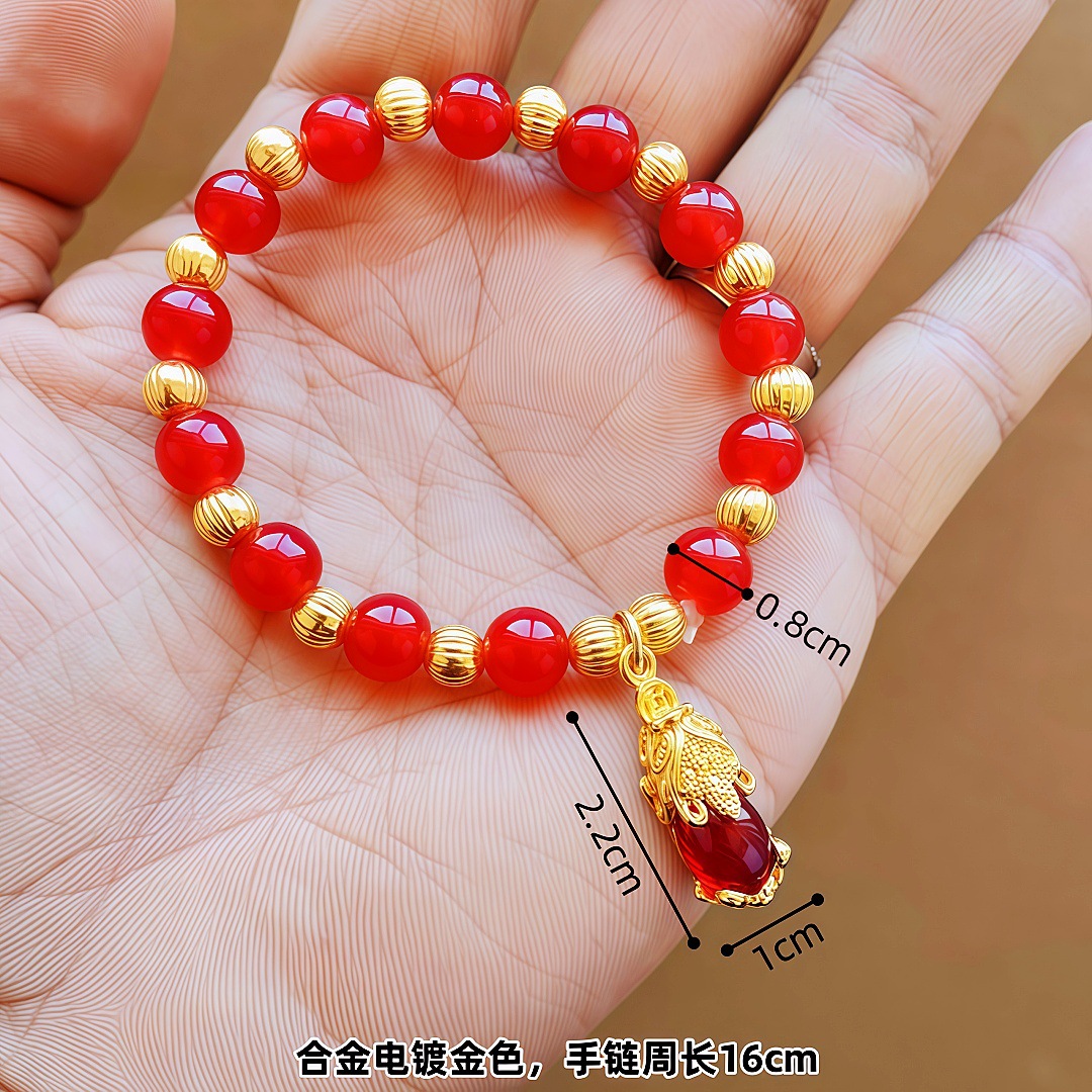 루비 골드 Pixiu-레드 비즈 팔찌