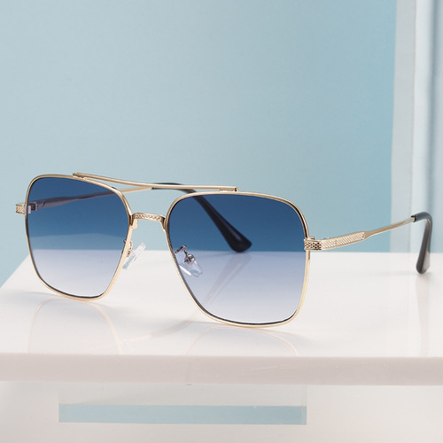 Men's 17340 Dual-bridge Fashion Metal Sunglasses,  Cross-border Platform Supply Glasses, Retro Street Style