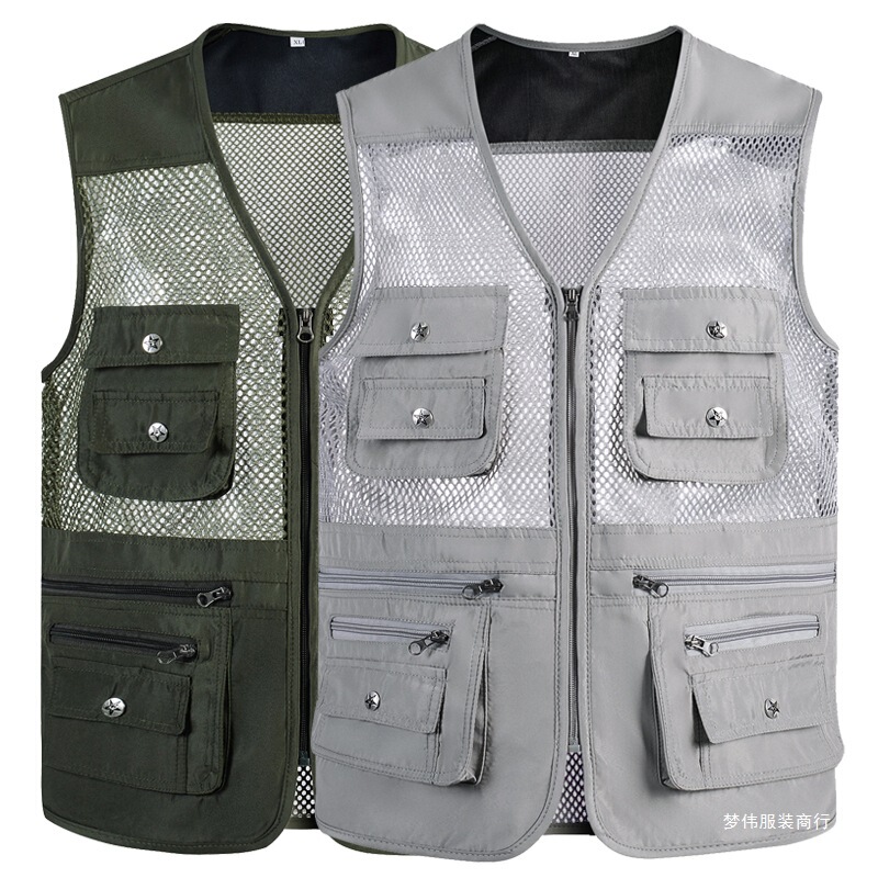 Summer Thin Mesh Vest for Mountain Climbing Quick-drying Casual Multi-pocket Middle-aged Men's Photography Fishing V-neck plus size