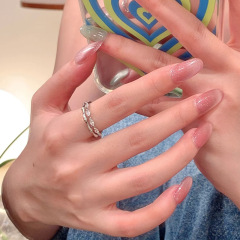 Double Zirconia Ring for Women, Adjustable Opening, Unique Instagram Style, Bamboo Joint Design, Index Finger Ring, Fashionable and Personalized Ring