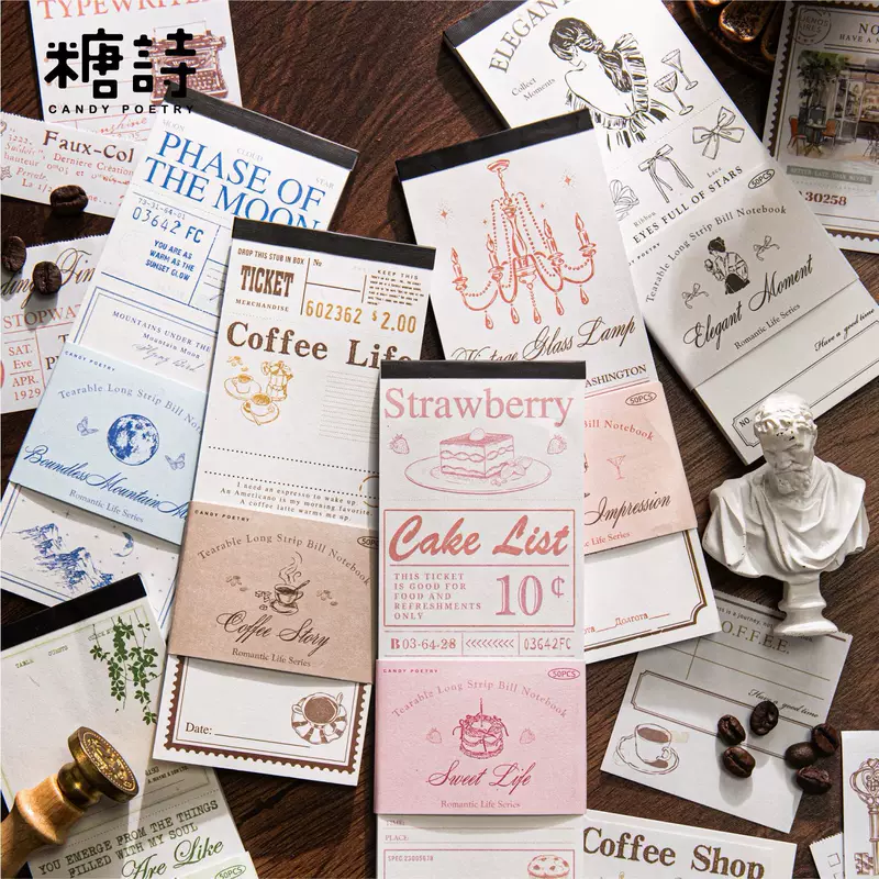 糖诗 Long sticky notes book Romantic life series Retro long bills student message memo sticky notes paper