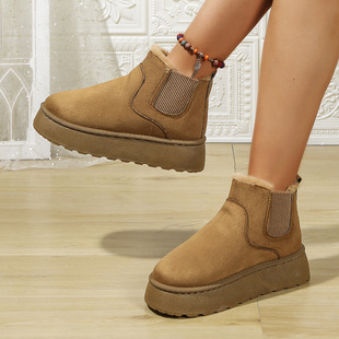 Plush Round Toe Cotton Boots Amazon 2025 Autumn and Winter New Export 44 Large Size Thick-Soled Snow Boots for Women Wholesale