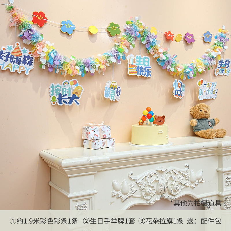 ハッピーバースデーの儀式装飾、小さな女の子の装飾壁シーン、子供のパーティー、男の子の誕生日雰囲気の小道具|undefined