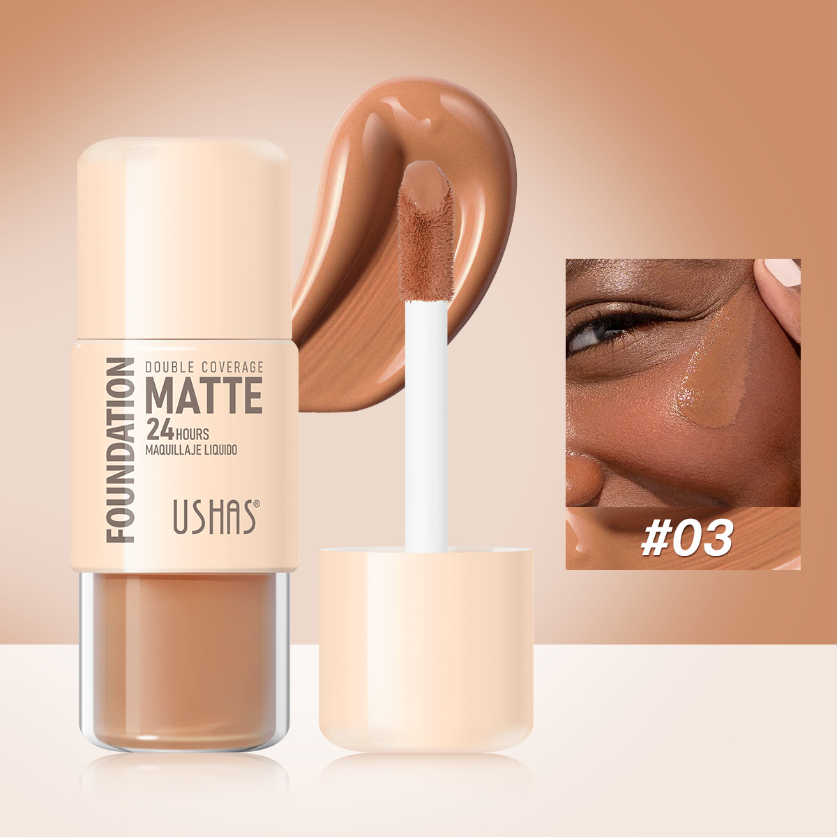 USHAS Base líquida de punto transfronterizo europea y americana Efecto de maquillaje mate Moisturizing Base de maquillaje Corrector impermeable de larga duración UC080