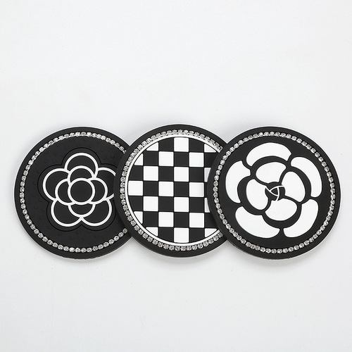 Car Cup Mat Cross-border Creative Camellia Silicone Car Cup Mat Round Heat Insulating Soft Rubber Car Cup Mat with Diamond Water Cup Mat