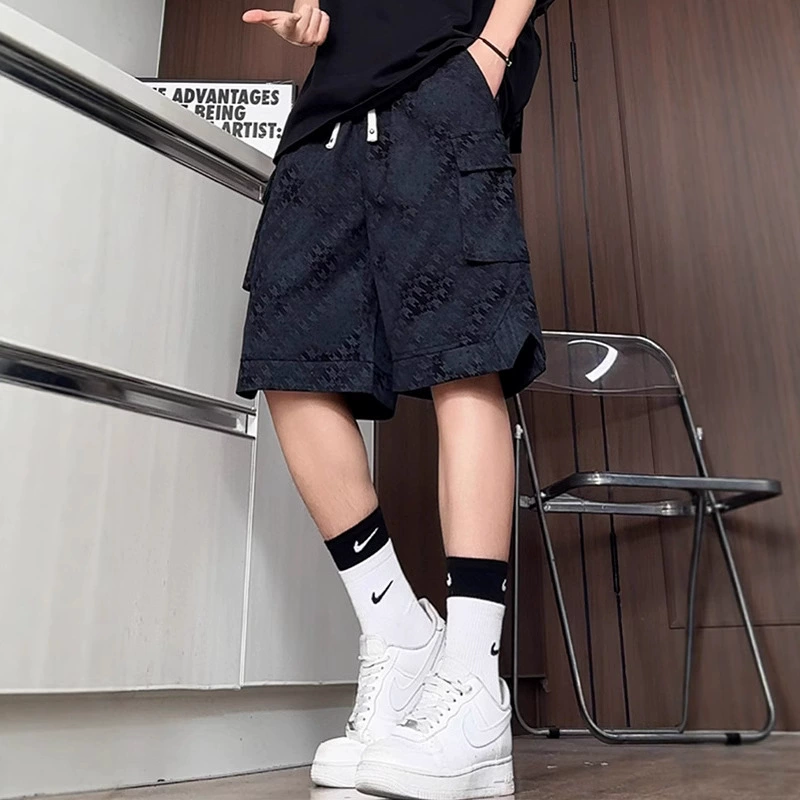 Мужские спортивные шорты-карго с цифровым принтом, американский стиль, высокая талия, большие размеры, средней длины, пляжные, до колена