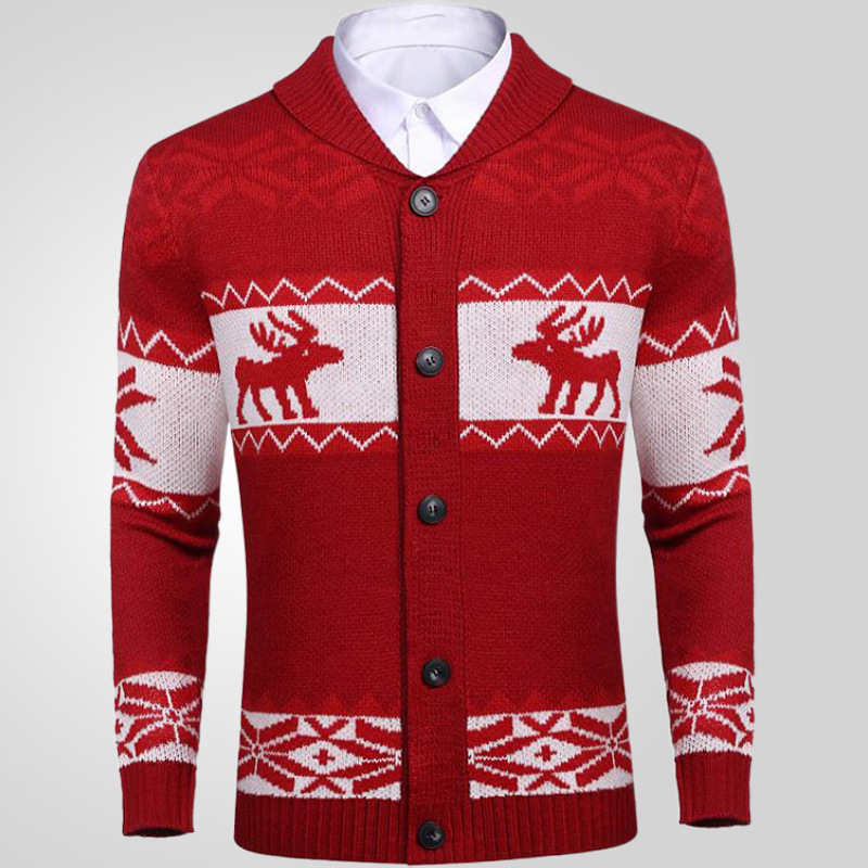 Herbst Winter Herren Weihnachten Jacquard Strickwaren Knopf Strickjacke Pullover Jacke_voghion.com