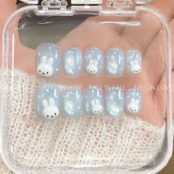 【Original】Cute girly cartoon Miffy rabbit Korean style ins polka dot summer short nail stickers