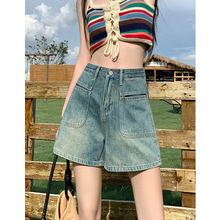 高腰牛仔短裤女2025春夏季新款宽松设计感小众复古阔腿a字牛仔裤