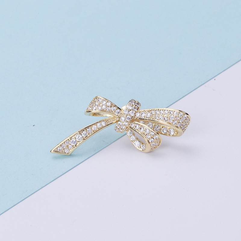 Elegant Simple Style Bow Knot Copper Plating Inlay Zircon Women's Brooches display picture 6