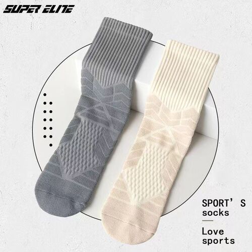 Long socks, men's cotton mid-calf sports socks, terry high-cut basketball socks, sweat-absorbent, breathable, versatile towel football socks