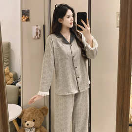 秋冬季新款睡衣女法兰绒时尚简约休闲可外穿加厚保暖家居服套装女