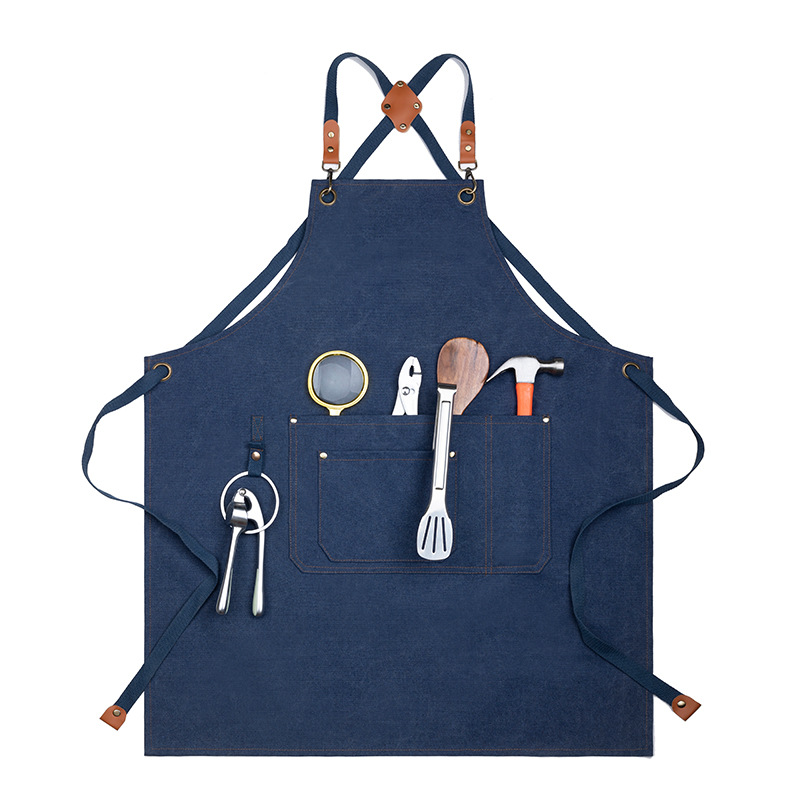 Verano transfronterizo nuevo delantal cocina hogar trabajo trabajo sucio y resistente al desgaste delantal de lona gruesa con logotipo impreso