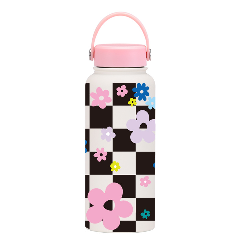 Nueva Botella de Agua Deportiva Aislada de 1 Litro, Boca Ancha, Portátil, al Vacío, para Exteriores, con Estampado, para Mujer, 2026