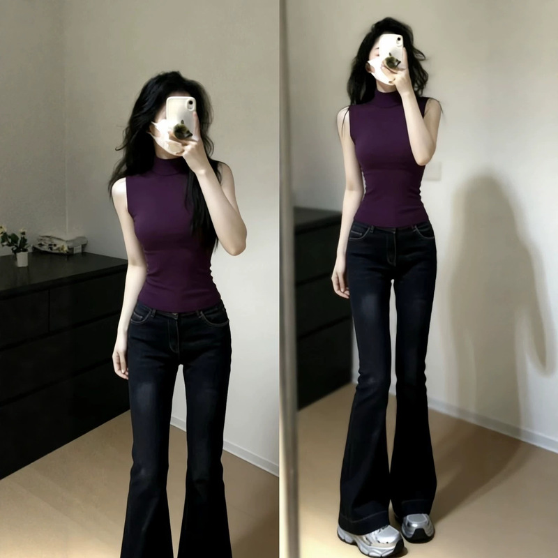 【Cross-Border Wholesale】Half-High Collar Slim-Fit Sleeveless Tank Top T-Shirt, Slimming Base Shirt, Stylish Top Without Chest Pads 【Cross-Border Wholesale】Half-High Collar Slim-Fit Sleeveless Tank Top T-Shirt, Slimming Base Shirt, Stylish Top Without Chest Pads