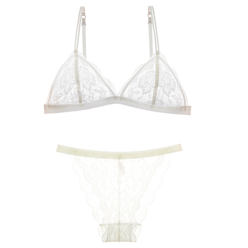 Procesamiento personalizado sujetador de encaje sexy francés ropa interior de copa triangular talla grande sin anillo de acero ropa interior delgada conjunto de ropa interior