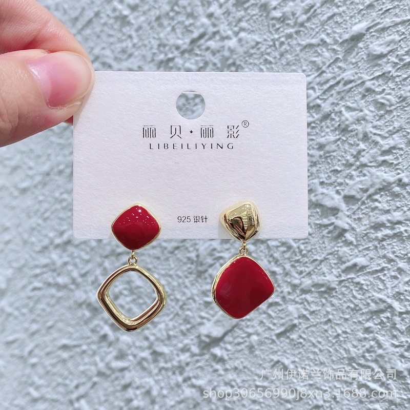 丽银/丽贝丽影甜美可爱闺蜜少女韩版气质滴胶红色蝴蝶结新款耳饰|undefined