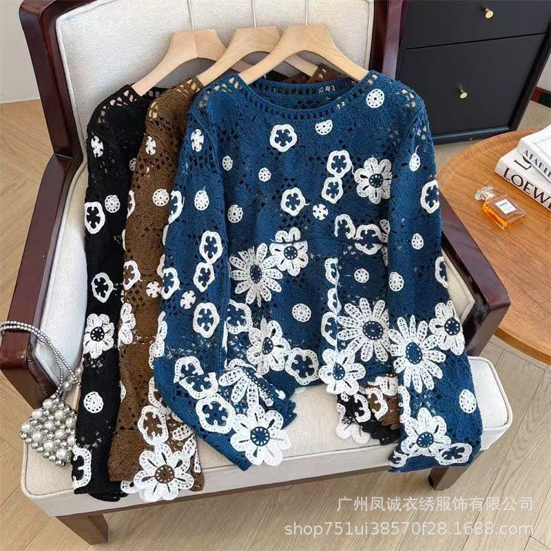 Resort Style Retro Crochet Hollow Sweater Women's New Casual Layered Loose Top