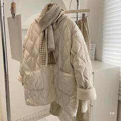 棉服2025无领轻薄新款冬季韩版拼接保暖棉衣菱格棉袄宽松时尚批发