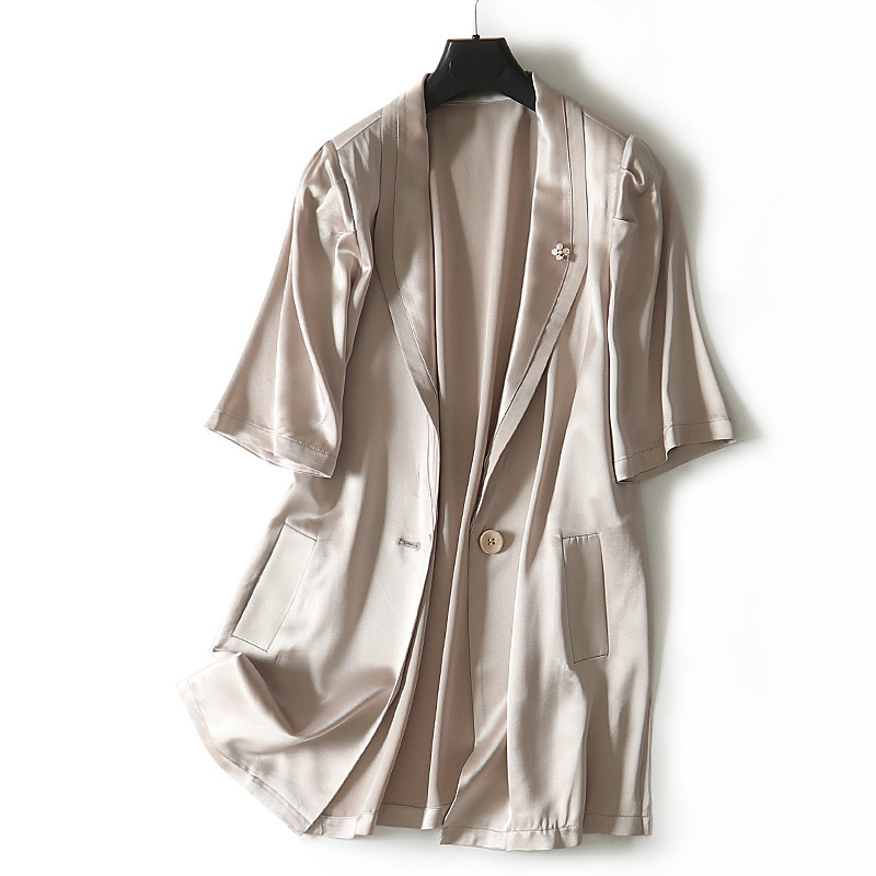 醋酸 2021夏季新款气质通勤显瘦侧开衩短袖西装外套批发R2BQ20686