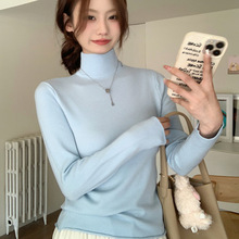 半高领蓝色打底衫女2025新款春秋内搭针织小香风时尚显瘦