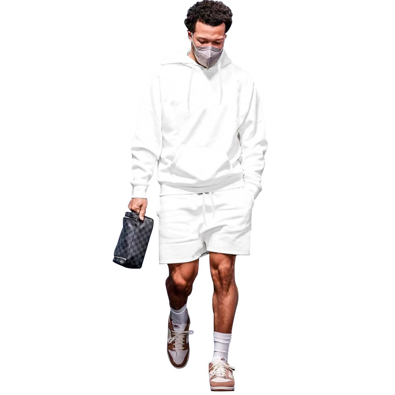 Comercio exterior transfronterizo 2023 Amazon Hombres otoño nuevos hombres forrados de lana suéter con capucha pantalones cortos traje casual