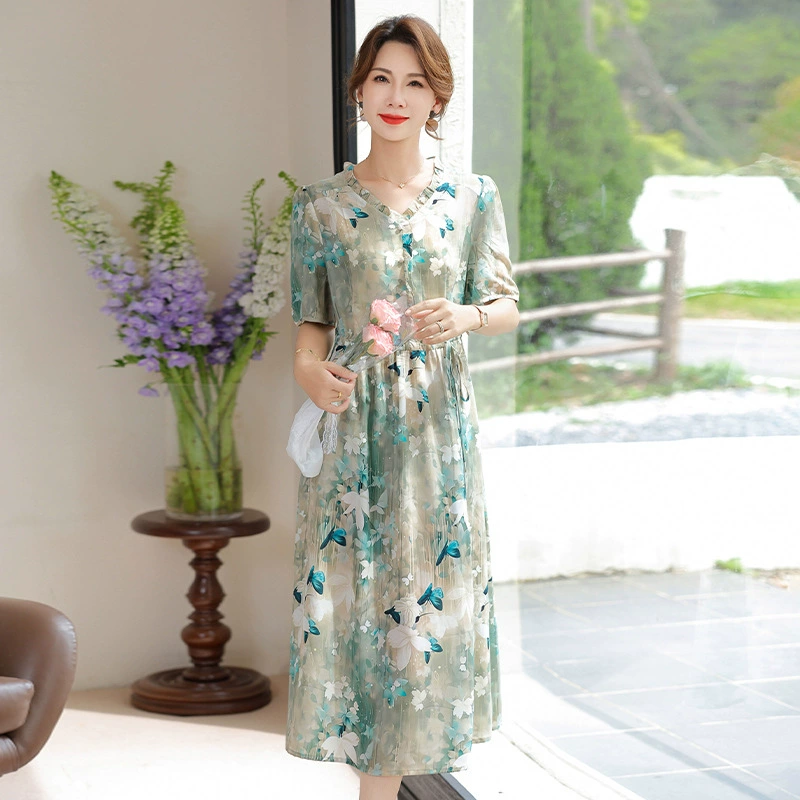 Модное платье для женщин среднего возраста 2025, летнее новое платье-футляр до колен для стройности