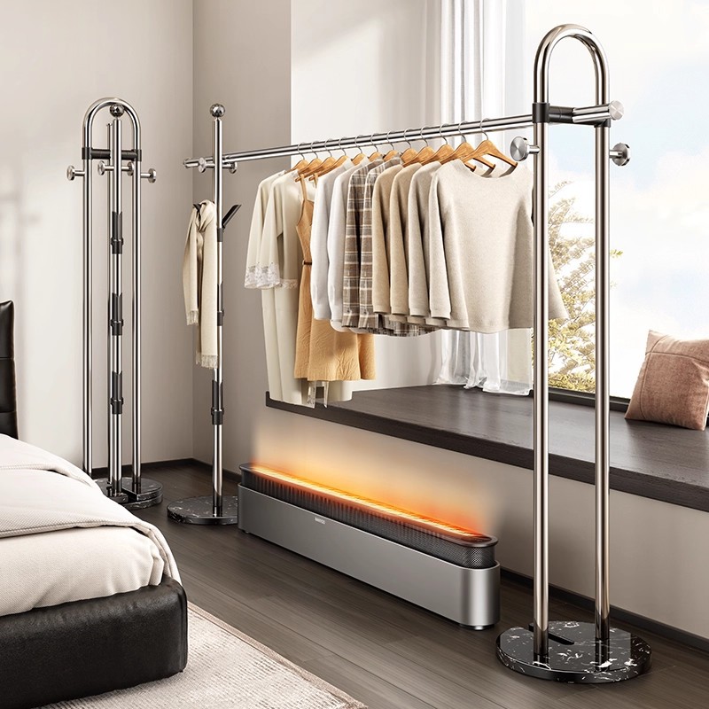 Stainless Steel Baseboard Heater Clothes Rack Floor-Standing Bedroom Household Special Clothes Rack Simple Drying Baseboard