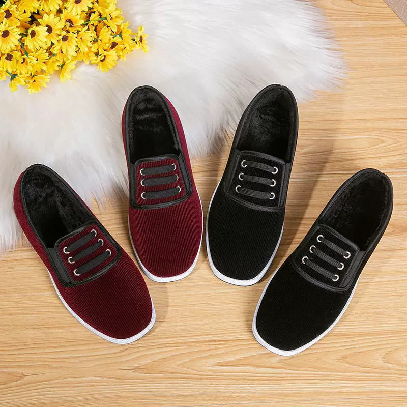 棉鞋红色灯芯绒老北京布鞋冬季加绒中老年女棉鞋软底妈妈鞋女鞋