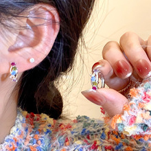 店主私藏~甜酷彩色锆石耳圈耳环女ins小众设计感轻奢小巧百搭耳饰