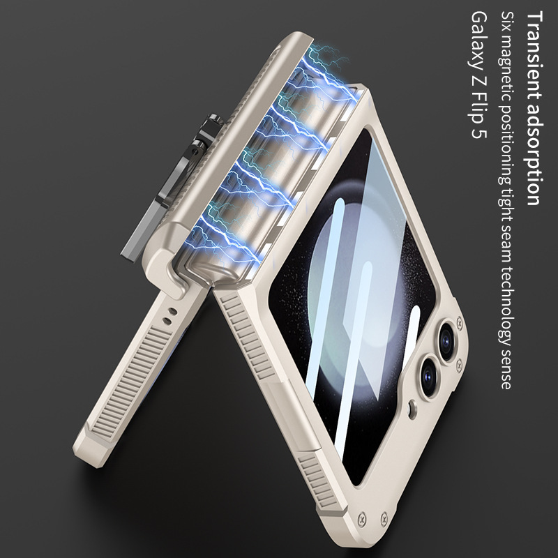 Cross-border Applicable Samsung Z Flip5 Phone Case Folding Screen Armored Ring Zflip5 Full-cover Magnetic Bracket Case