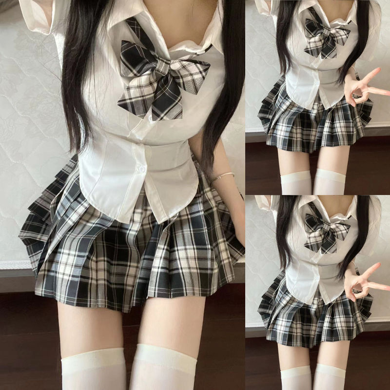 Original jk uniform suit female student school uniform pure desire wind shirt waist slim JK shirt pleated skirt two-piece set