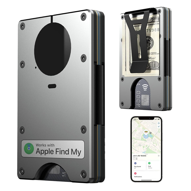 AirTag金属財布内蔵Airtagチップのシンプルな財布は、RFIDロック付きクレジットカードに対応しています