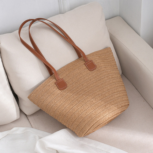Versatile minimalist single-shoulder grass-woven bag  new style large-capacity grass bag woven bag beach vacation sand bag