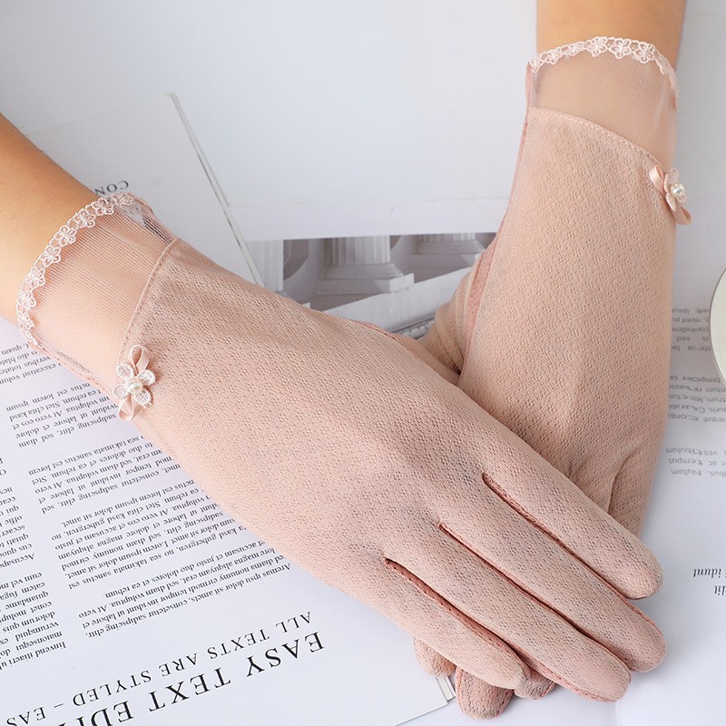 Guantes de protección solar para mujer primavera y verano guantes de pantalla táctil de encaje Delgado conducción transpirable guantes de equitación de protección solar al aire libre