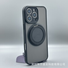 适用iPhone16手机壳磁吸旋转支架360肤感磨砂苹果15PROMAX保护套