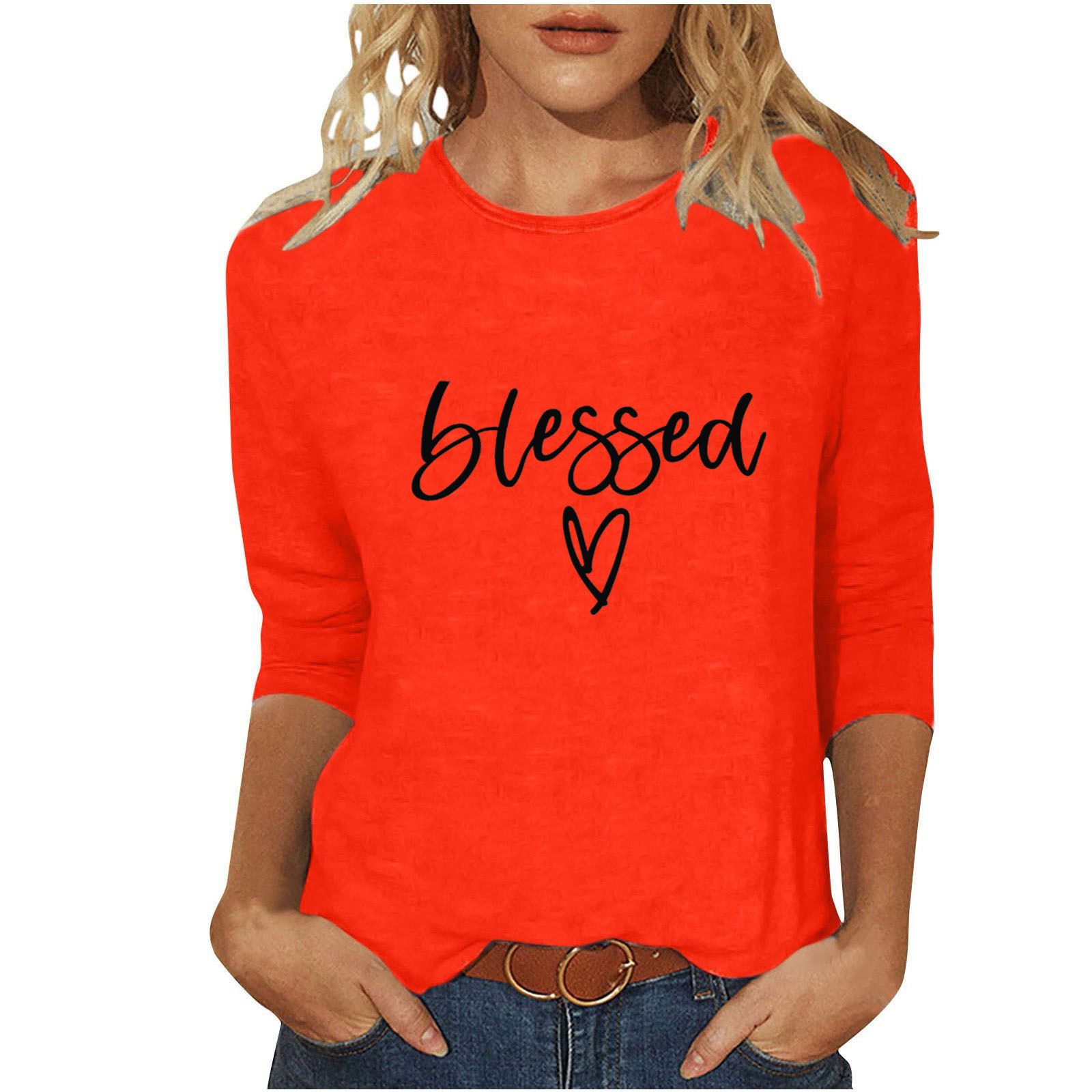 Women's T-shirt 3/4 Length Sleeve T-shirts Casual Basic Letter Heart Shape display picture 36