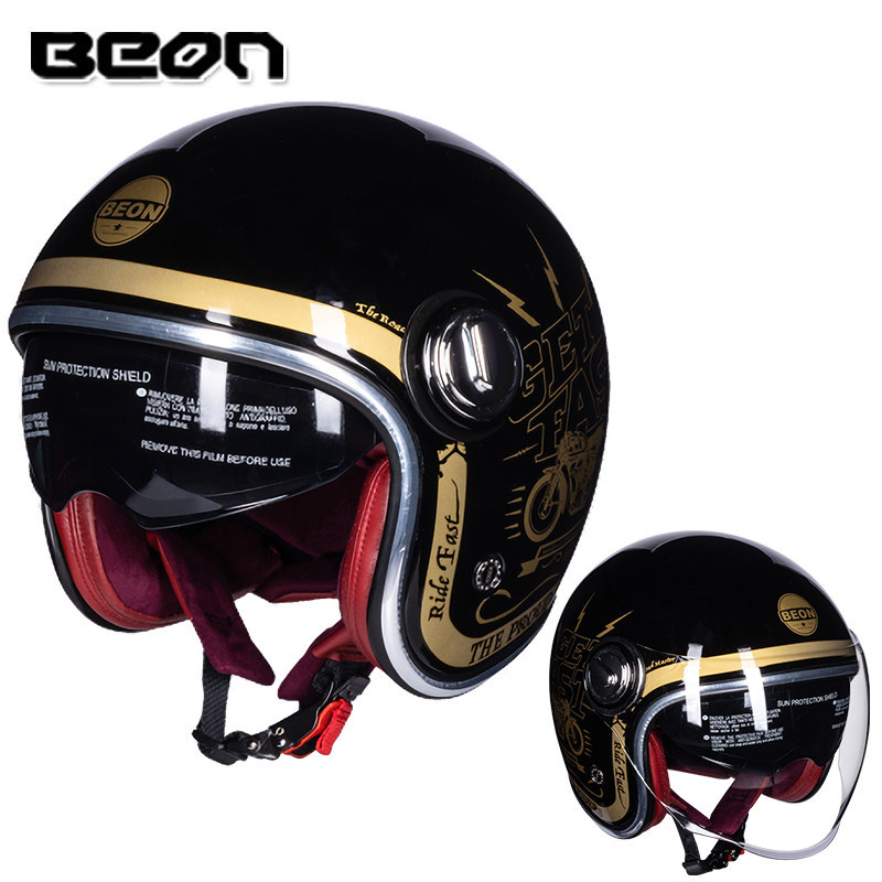 BEON casco vintage de los hombres y las mujeres de cuatro estaciones de la motocicleta Harley medio casco lente doble coche eléctrico casco verano protección solar
