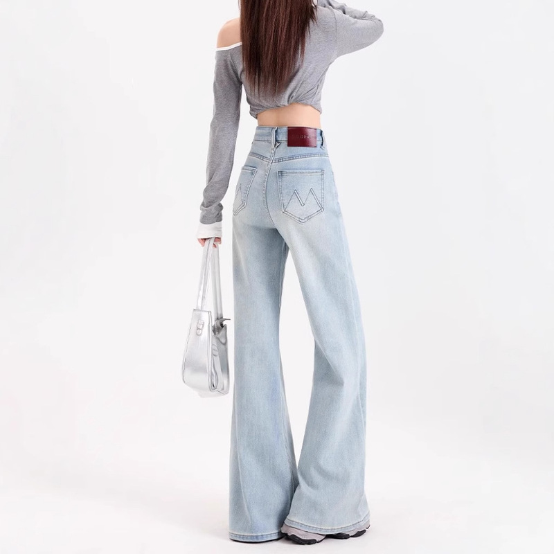 Light-Colored High-Waisted Stretchy Slightly Spicy Jeans for Women 2025 Autumn and Summer New Style Slim and Versatile Loose Slimming Look Flared Pants