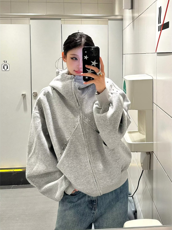 春季女款太空棉连帽重磅开衫卫衣纯色百搭女上衣情侣春秋短款外套|undefined